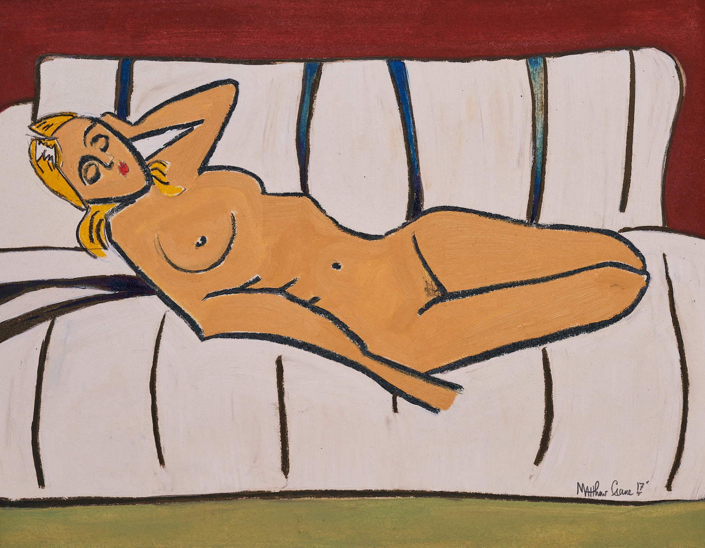 Dysmorphic Nude | Oil on Paper in Vintage Frame