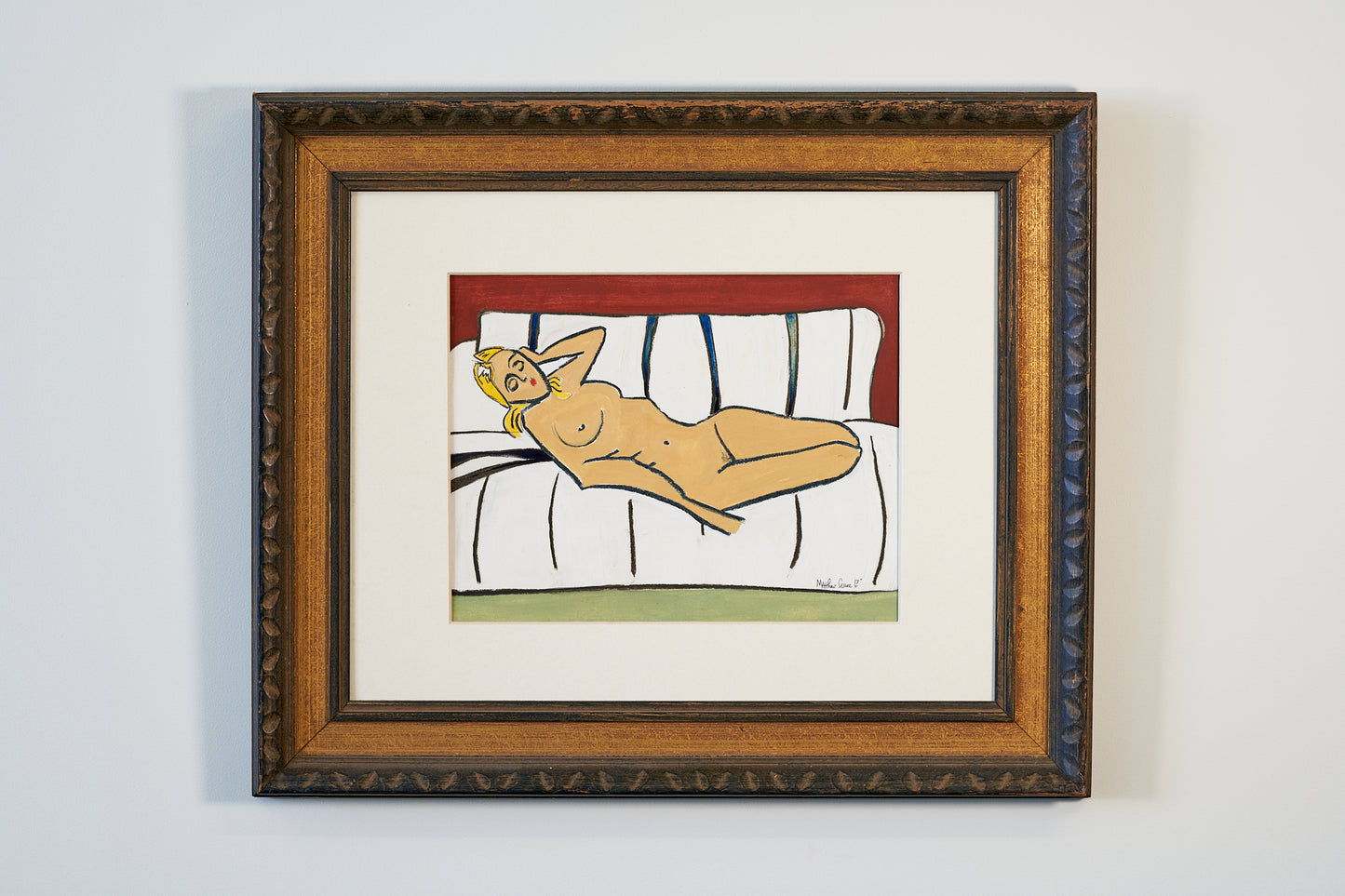 Dysmorphic Nude | Oil on Paper in Vintage Frame context