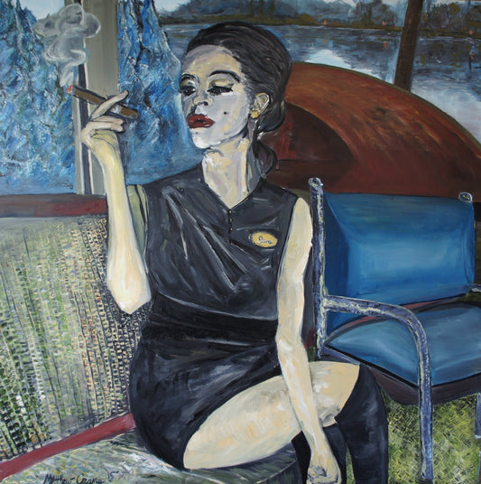 Girl smoking a cigar Print