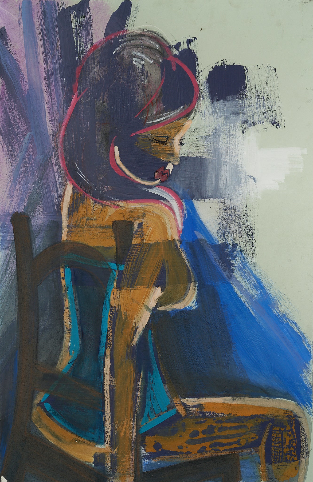 Womans Boudoir Watercolor on pastel board